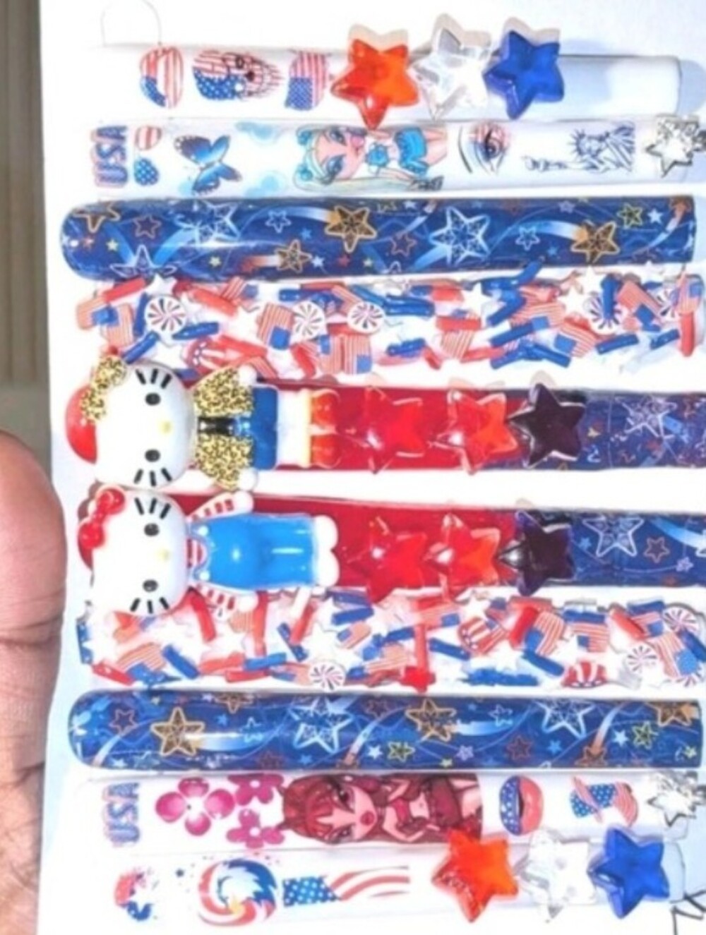 Hand CRAFTED 6XL Patriotic Red, White & Blue Press-On Nails - Star & Flag